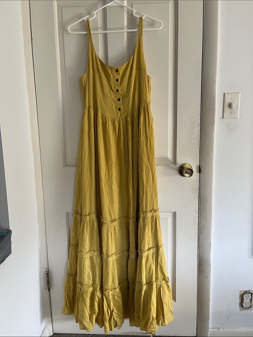 Spaghetti Strap Tiered Maxi Dress in Mustard Yellow